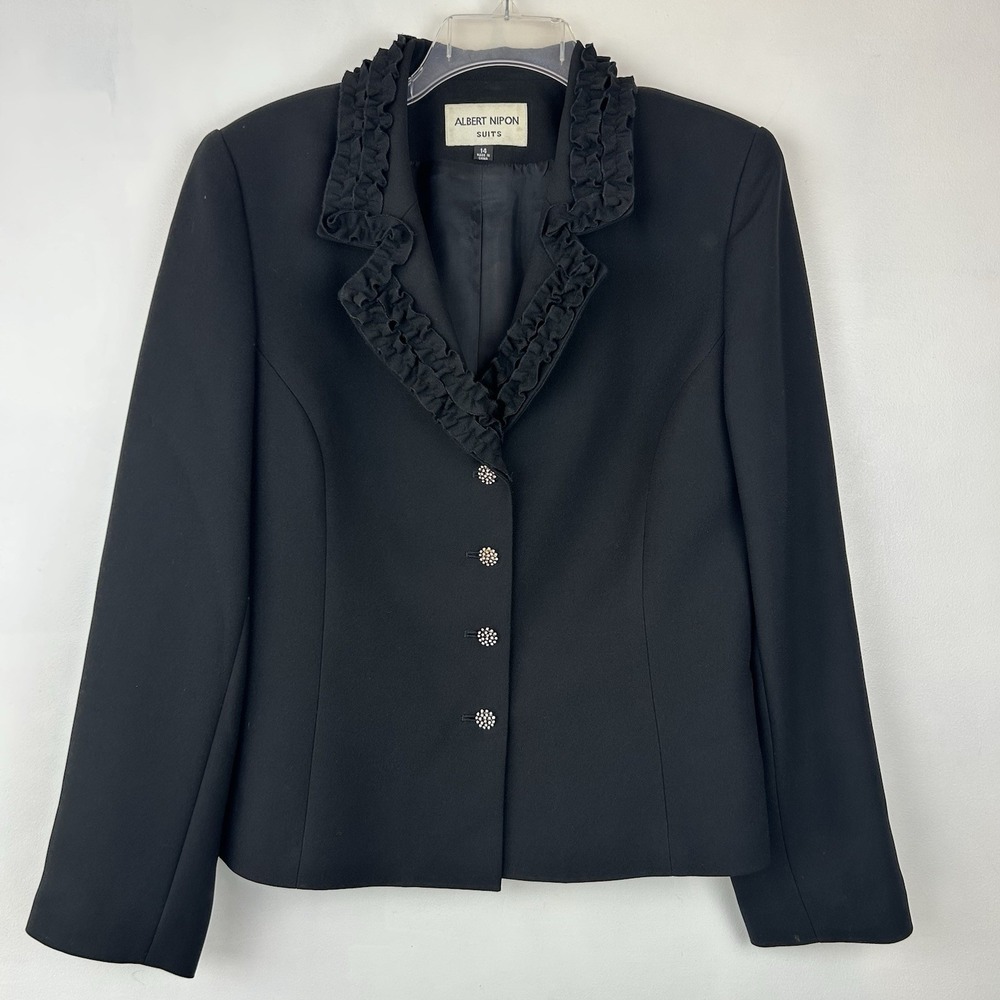 Albert Nipon Blazer Womens 14 Black Tie Event Jacket Ruffle Wedding Party